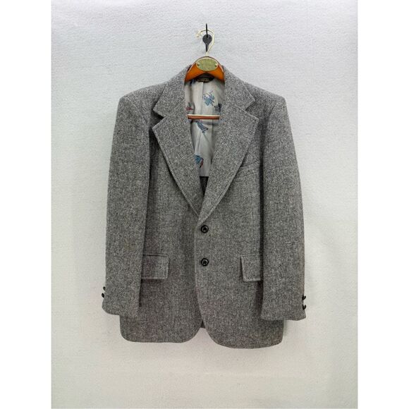 Vintage Harris Tweed Mens Gray Scottish Wool Handwoven Sport Coat Blazer Large - Picture 1 of 12